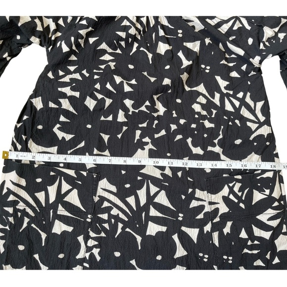 Everlane Black White Floral Seersucker Dress 3/4 Sleeve Pockets XXS - Picture 9 of 15